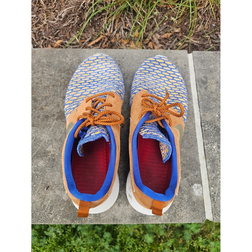 Nike Roshe One NM Flyknit Mens 9 Brown Blue Yellow Suede Sneakers 746825-402 ~ - Picture 8 of 8